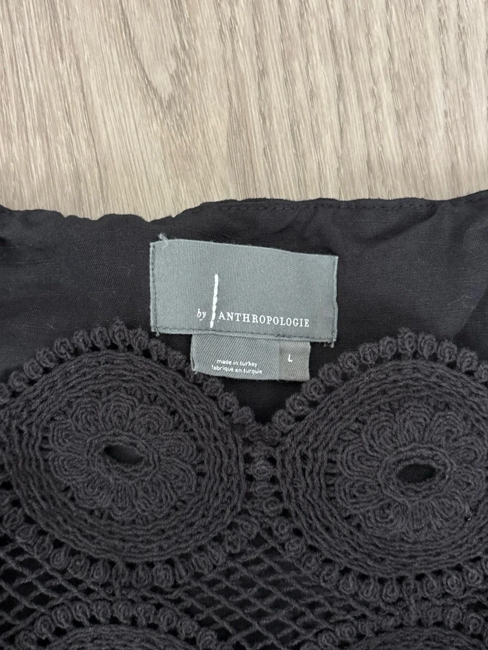 Anthropologie Black Square-Neck Lace-Trim Blouse size large